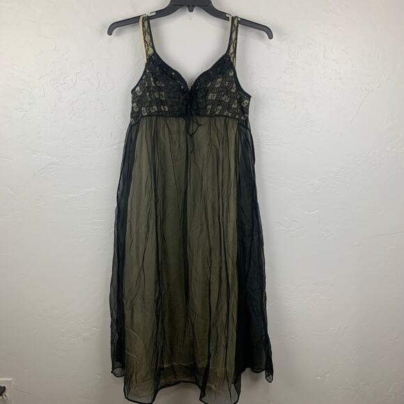 Vtg 1960s Radcliffe Pegnoir Set Womens Large Black Lace Gown Robe Lace Lined - Picture 1 of 11